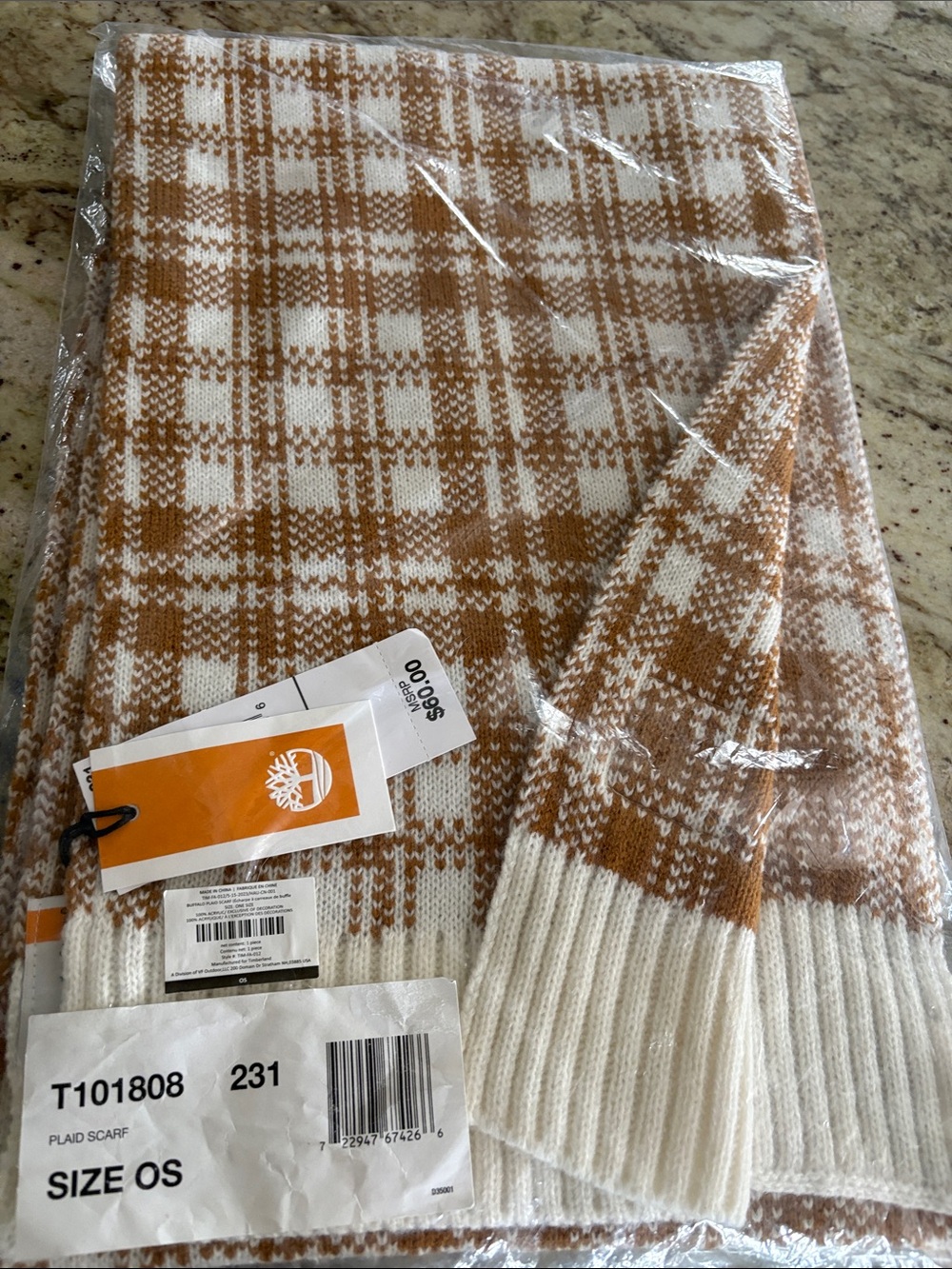 Timberland Buffalo Plaid Scarf in Brown & Cream